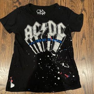 Chaser ACDC Distressed Black Glitter Band Tee